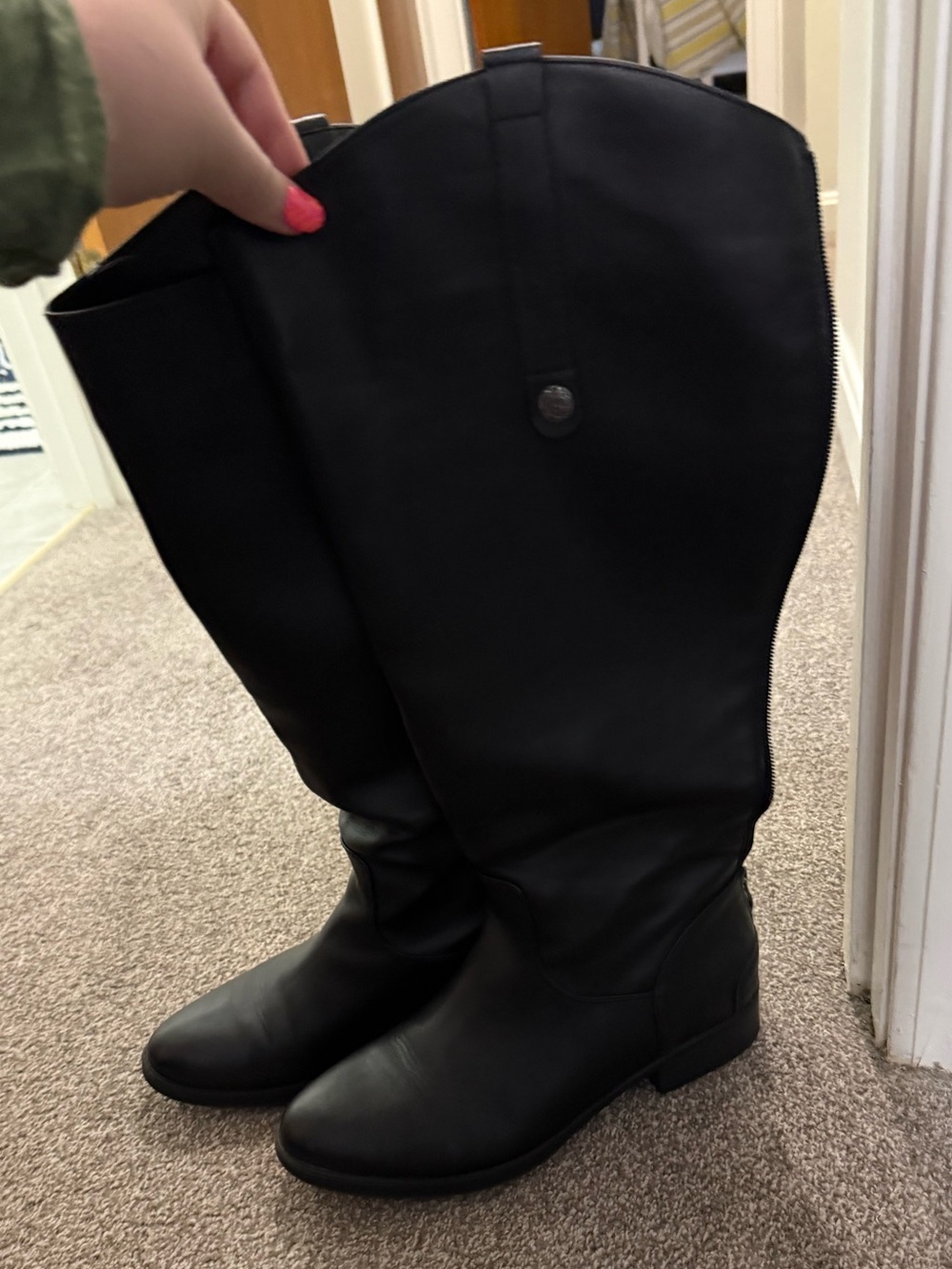 Classic Black Wide-Calf Tall Boots with Low Block Heel